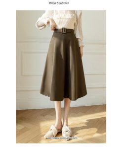 スカート | レディース 秋 冬 秋冬 ミモレ丈 膝丈 ロング 無地 ミディアム丈 ひざ丈 厚手 Aライン ハイウエスト 2022年秋冬 通学 暖か おしゃれ 通勤 ラシャ