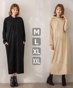マキシ | パーカーワンピース 春 ライトスウェット ロングワンピース ロングパーカー ミモレ丈 長袖 レディース サイドポケット フード付き 大人 無地 通学通勤 可愛い