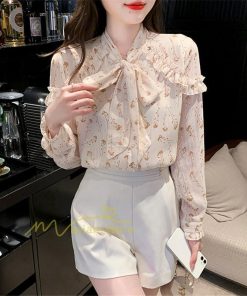 シャツ・ブラウス | ブラウス トップス シャツ レディース シフォン 無地 長袖シャツ ファッション カジュアル エレガント 細身 優雅 通勤 花柄 新作 リボン付き 上品 オシャレ OL