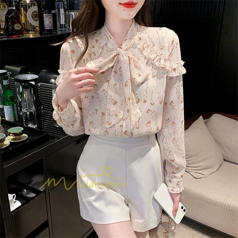 シャツ・ブラウス | ブラウス トップス シャツ レディース シフォン 無地 長袖シャツ ファッション カジュアル エレガント 細身 優雅 通勤 花柄 新作 リボン付き 上品 オシャレ OL