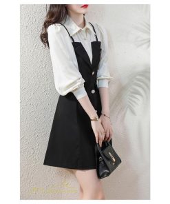 ミニ丈 | 切り替えワンピース 秋 レディース フェイク レイヤード風 ミニワンピース 膝上丈 Aラインワンピース オフィス 可愛い フォーマル エレガント シャツカラー 大人