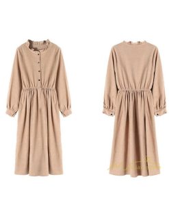 マキシ | ワンピース レディース 秋 冬 長袖 おしゃれ きれいめ フリル 可愛い 無地 ロング丈 ミモレ丈 ゆったり 2021 シンプル 秋新作 ゆったり 上品 カジュアル