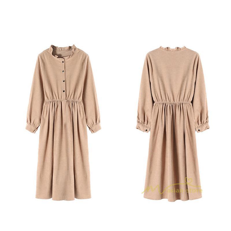 マキシ | ワンピース レディース 秋 冬 長袖 おしゃれ きれいめ フリル 可愛い 無地 ロング丈 ミモレ丈 ゆったり 2021 シンプル 秋新作 ゆったり 上品 カジュアル