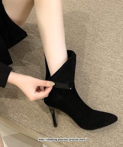 ブーツ | ハイヒール 10cmヒール 黒 レディース ポインテッドトゥ ピンヒール パンプス スエード調 可愛い おしゃれ 靴 秋 通勤 冬 美脚 高級感
