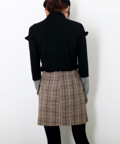 タイトスカート | チェック ミニスカート レディース ハイウエスト Aラインスカート 裏地付きウールスカート