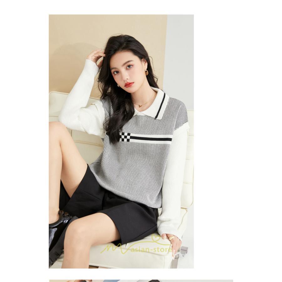 ニット・セーター | ニット レディース トップス 秋冬 セーター 長袖 秋服コーデ 切り替え ボーダー柄 ストライプ あったか 暖か 2022新作 通学 定番 かわいい 通勤 オシャレ