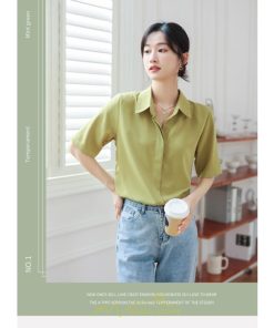 シャツ・ブラウス | ブラウス シャツ オフィス レディース 白 緑 半袖 ビジネス カジュアル 制服 事務服 コスプレ シフォン 柔らかい 華奢見え ファッション 2022新作 開襟 通勤 OL