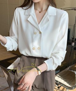 シャツ・ブラウス | ブラウス レディース 長袖ブラウス 春秋 オフィスブラウス 白vネック オシャレブラウス シフォントップス 韓国風 大人 上品 通勤OL ゆったりシャツ 50代 40代