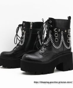ショートブーツ | 大きいサイズ26.5cm レディース 厚底ブーツ 上品 ブーツ 秋冬 春 チャンキーヒール 太ヒール 黒ブーツ 大人 厚底 シンプル レースアップ