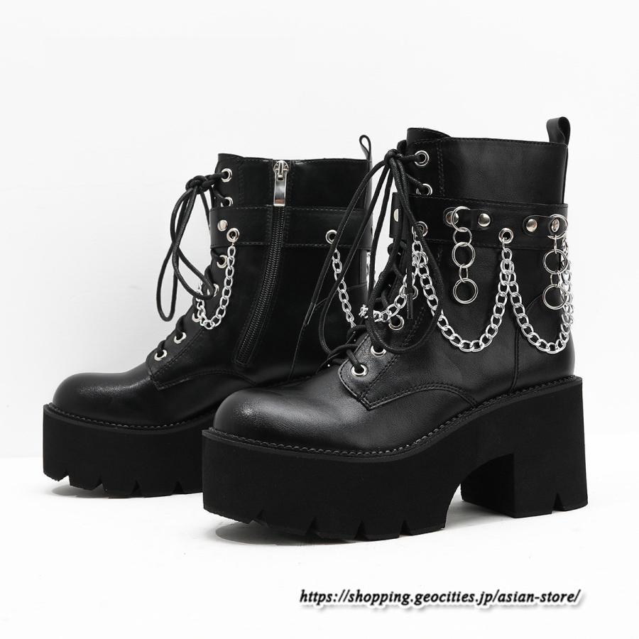 ショートブーツ | 大きいサイズ26.5cm レディース 厚底ブーツ 上品 ブーツ 秋冬 春 チャンキーヒール 太ヒール 黒ブーツ 大人 厚底 シンプル レースアップ