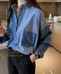シャツ・ブラウス | シャツ レディース デニムシャツ シャツブラウス 秋コーデ 長袖 デニム 切り替え きれいめ ストライプ カジュアル 上品 2XL 秋 大きいサイズ 春 ライトアウター