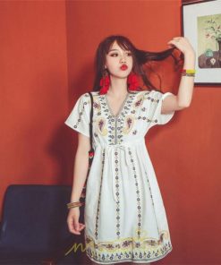 ミニ丈 | ワンピース ミニワンピース 膝上 レディース 夏 綿麻 きれいめ カジュアル 膝丈 Aライン おしゃれ 大人 可愛い セクシー Vネック 緑 赤 半袖 白 新作 上品