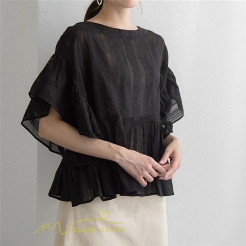 シャツ・ブラウス | シャツ ブラウス レディース きれいめ 春秋 40代 30代 韓国風 フレア 通勤 女性 服装 スーツ 大人 無地 着痩せ オフィスカジュアル 半袖ブラウス 上品 春夏