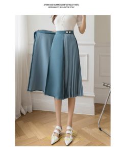 スカート | プリーツひざ下 きれいめ 上品 ハイウェスト スリット Aライン デート 黒 きれい 着痩せ 通勤 OL オシャレ ビジネス 春夏秋冬 脚長効果 オフィス