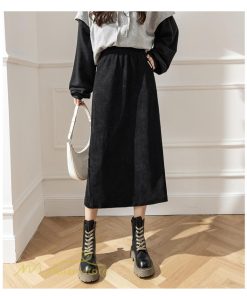 スカート | Aライン秋冬コーデ ウエストゴム カジュアル 20代 30代 着痩せ 秋 冬 ひざ下丈 パイル地 OL 40代 ポケット ビジネス 50代 裾口スリット