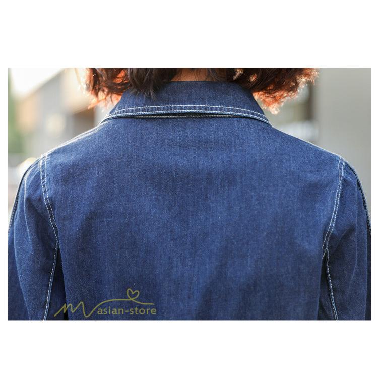 デニムワンピース | レディース デニム ワンピース マーメイド 長袖 秋 5分袖 カジュアル シャツワンピース カジュアル ロング丈 レトロ風 ポケット 着痩せ