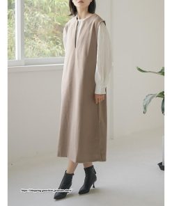 マキシ | ベストワンピース ラシャベスト ラシャワンピース ロング丈 ノースリーブ 袖なし レディース ロングベスト ワンピース 無地 大人 ラシャ スリット ポケット