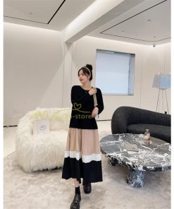 マキシ | 切り替えワンピース ドッキングワンピース 秋 レディース 裾プリーツワンピース ロングワンピース ゆったり 大きいサイズ 長袖 可愛い 秋物 大人 30代50代