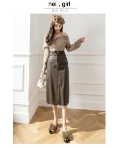 スカート | レザーフレアロング レディース  ボトムス ロングAライン ミモレ丈 かっこいい スリット オシャレ 着痩せ キレイめ