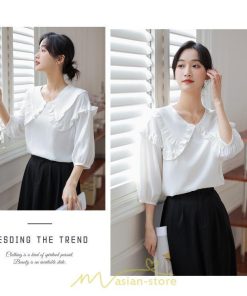 シャツ・ブラウス | トップス ブラウス 七分袖 シャツ きれいめ レディース 夏 白 赤 クルーネック フリル 春夏コーデ オフィス お仕事 通勤 就活 お出かけ ビジネス カジュアル