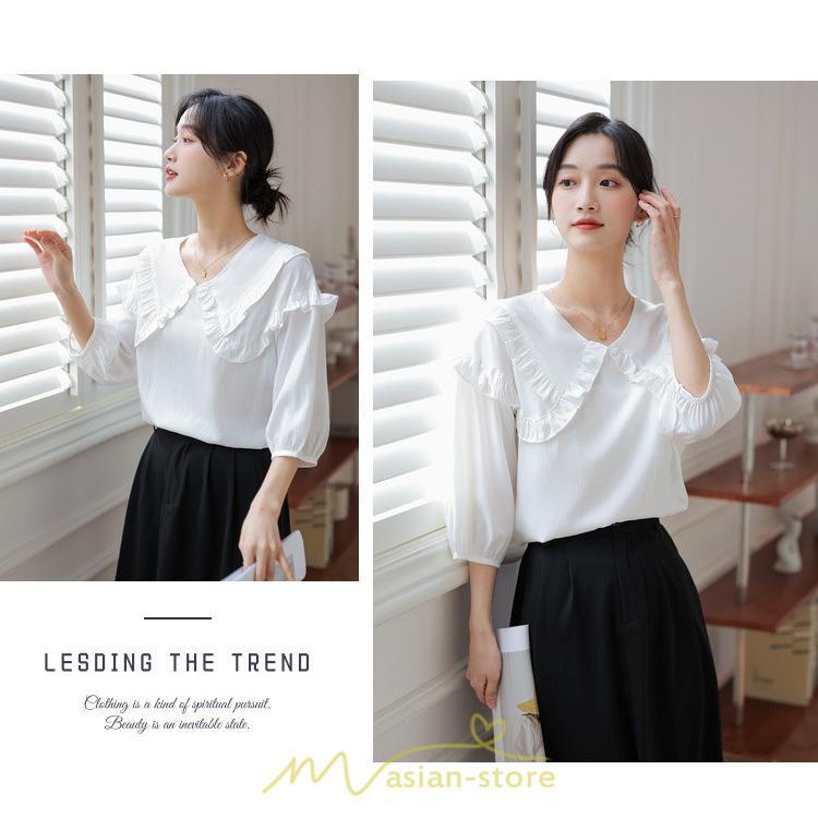 シャツ・ブラウス | トップス ブラウス 七分袖 シャツ きれいめ レディース 夏 白 赤 クルーネック フリル 春夏コーデ オフィス お仕事 通勤 就活 お出かけ ビジネス カジュアル