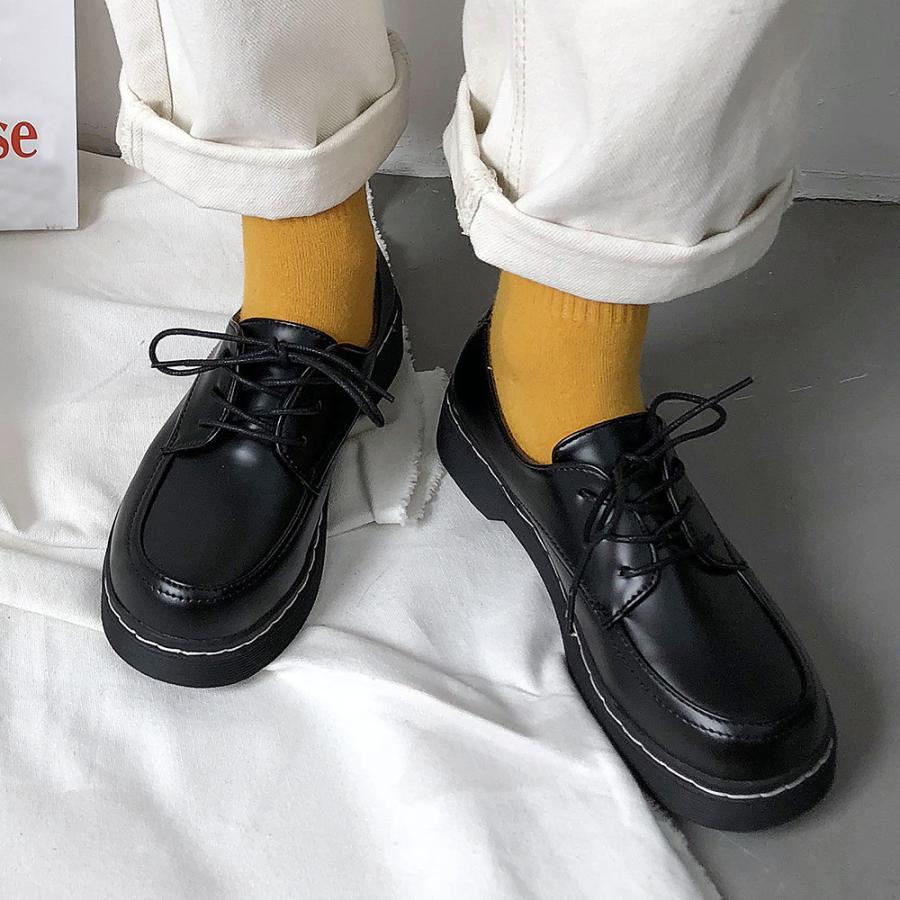 ショートブーツ | 靴 レースアップ レザー調 歩きやすい 厚底 ドレスシューズ レディース シューズ シンプル