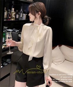 シャツ・ブラウス | ブラウス リボン リボンタイ バルーン袖 バルーンスリーブ シャツ 無地 長袖シャツ ファッション カジュアル エレガント 細身 OL オシャレ 通勤 新作 優雅 上品