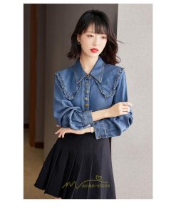 シャツ・ブラウス | デニムシャツ シャツ トップス レディース ブラウス 着痩せ デニム カジュアル エレガント 通勤 通学 オシャレ キレイめ 秋 上品 2022 可愛い 冬 ナチュラル