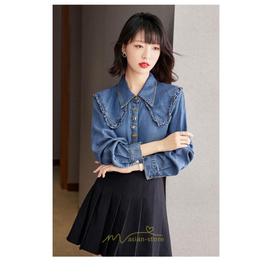 シャツ・ブラウス | デニムシャツ シャツ トップス レディース ブラウス 着痩せ デニム カジュアル エレガント 通勤 通学 オシャレ キレイめ 秋 上品 2022 可愛い 冬 ナチュラル