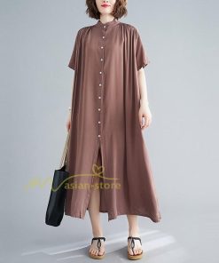 マキシ | ワンピース レディース 春夏 半袖ワンピース 40代 キレイめ ロングワンピース 無地 Aラインワンピース オシャレ カーディガン 韓国風 シャツワンピース ゆったり