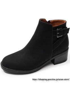 ショートブーツ | 大きいサイズ26.5cm レディース 上品 ブーツ 秋冬 春 チャンキーヒール 太ヒール シンプル ブーティー 大人 黒ブーツ サイドファスナー
