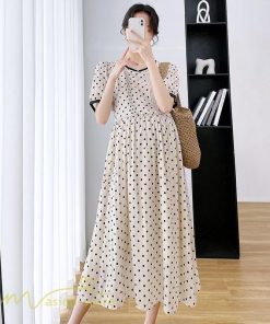 ワンピース | マタニティレディース 着痩せ ドット柄 Aライン半袖 ゆったり マタニティウェア 上品 産前 サマー おしゃれ お出かけ 妊婦服