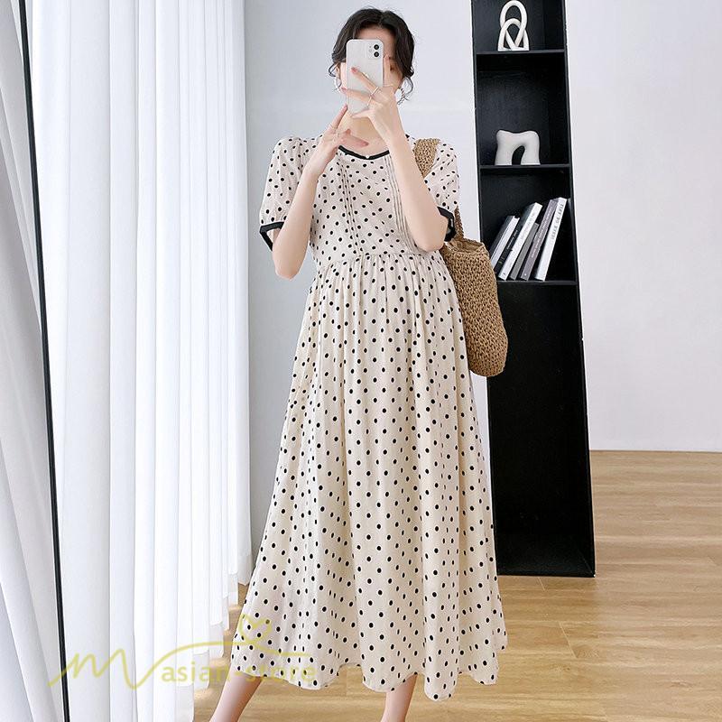 ワンピース | マタニティレディース 着痩せ ドット柄 Aライン半袖 ゆったり マタニティウェア 上品 産前 サマー おしゃれ お出かけ 妊婦服