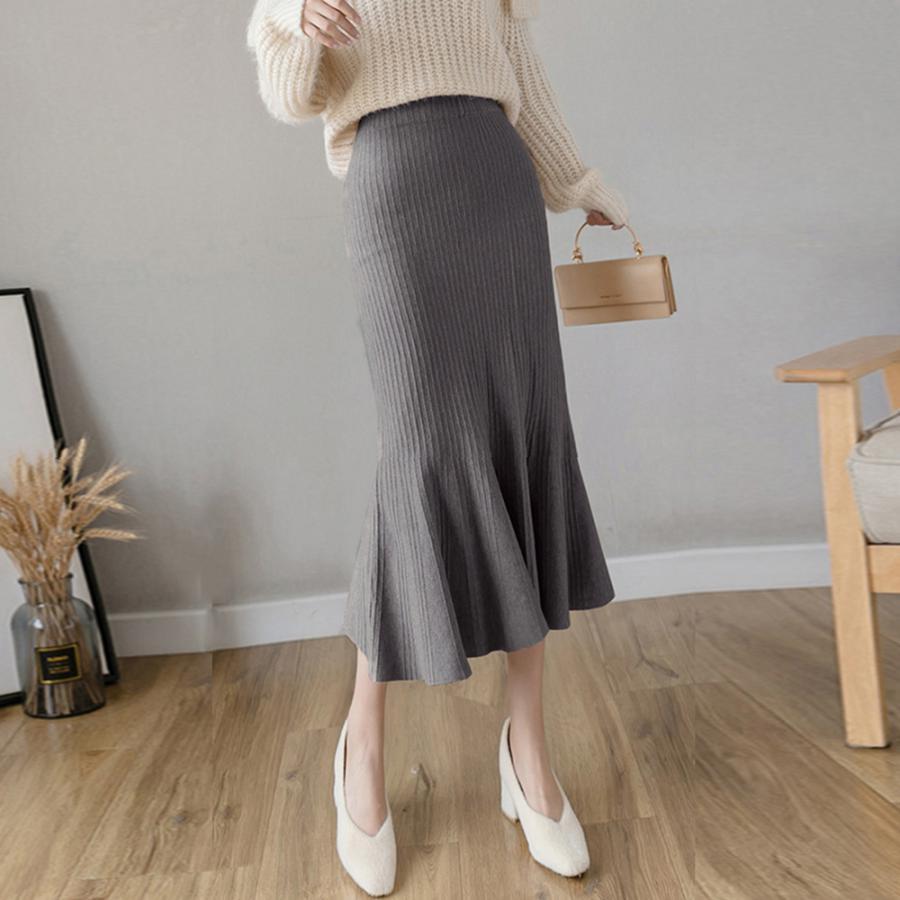 フレアスカート | リブニット マーメイドスカート 春秋冬