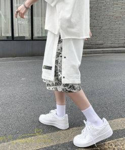 ハーフパンツ ショート | ハーフパンツ メンズ ショート丈 新作 夏コーデ おしゃれ 重ね着 レイヤード風 白 黒 日常感 カジュアル 運動着 ワイドパンツ ゆったり スウェットパンツ 着回し