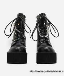 ショートブーツ | 大きいサイズ26.5cm レディース 厚底ブーツ 上品 ブーツ 秋冬 春 チャンキーヒール 太ヒール 黒ブーツ 大人 厚底 シンプル レースアップ