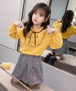 （子供）その他 | 秋冬 カジュアル スカート 2点セット セットアップ ミニチェック柄スカート 通学着 おしゃれ 女の子 長袖 小学生 シャツ キッズ