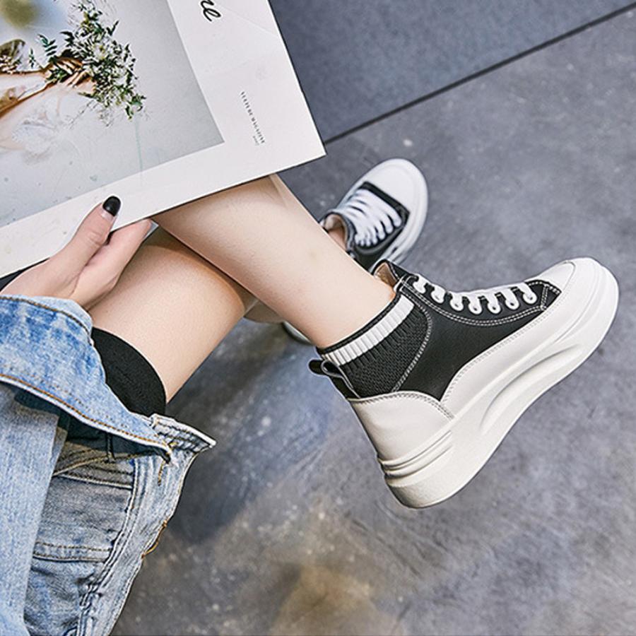 ショートブーツ | 厚底 シューズ スニーカー プラット 韓国風 おしゃれ ハイカット 靴スポーツ 履きやすい 疲れない レースアップ レディース