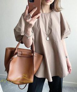 シャツ・ブラウス | ブラウス 半袖 Tシャツ 五分袖 レディース 夏物 トップス パフスリーブ 無地 可愛い ゆったり 20代30代 丸ネック 40代50代 体型カバー オフィス OL 大人