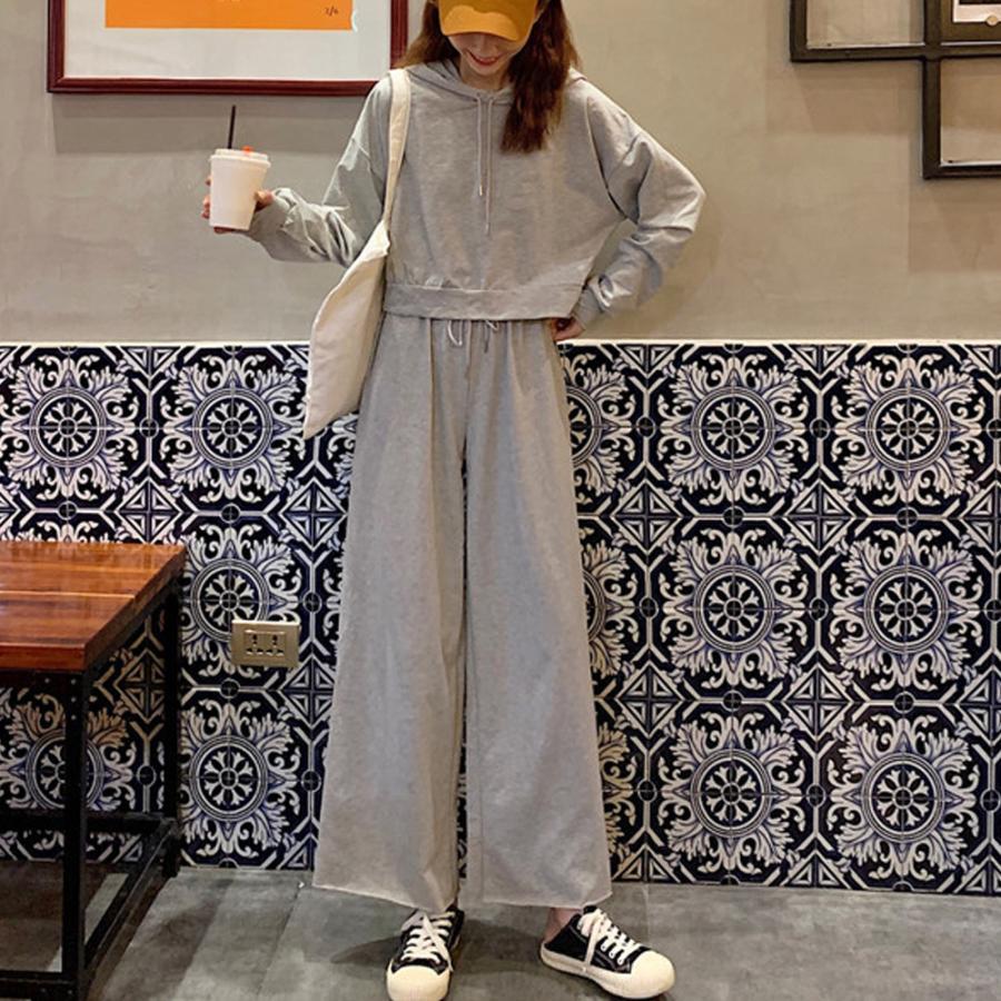 キャミソール | セットアップ 部屋着 フード付き レディース 無地 パンツセット スウェットパーカー 体型カバー ルームウェア シンプル