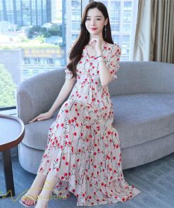 ミディアム | ワンピース レディース 着痩せ ロング丈 ロングワンピース カジュアル 花柄 Vネック 大きいサイズ ひざ下丈 サマーワンピース 40代 夏服 お出かけ 30代 20代