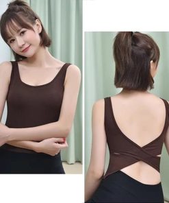 キャミソール | ノースリーブ ブラトップ レディース リブインナートップス セクシー下着 タンクトップ 背中開き パッド付き バッククロス