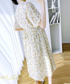 ワンピース | マタニティレディース 着痩せ 小花柄 Vネック マタニティ Aライン 夏新作 ひざ丈 韓国風 半袖 カジュアル 妊婦服 マタニティウェア