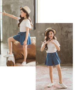 （子供）その他 | 女の子 キッズ ジュニア 上下セット パンツ 半袖 シンプル トップス Tシャツキュロットセット 可愛いスタイル Tシャツ 子供服