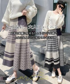スカート | ロング 秋冬 黒 グレー カーキ プリーツレディース Aライン ニット ウエストゴム あったか おしゃれ 着痩せ 人気 小柄 新着 高見え