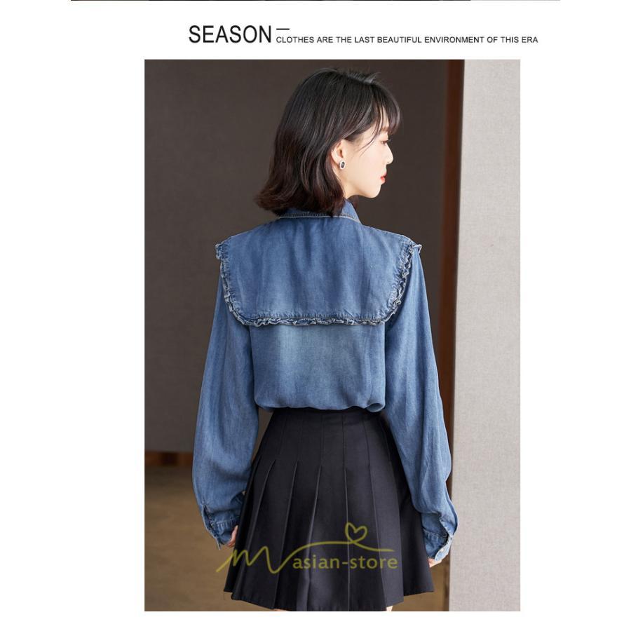 シャツ・ブラウス | デニムシャツ シャツ トップス レディース ブラウス 着痩せ デニム カジュアル エレガント 通勤 通学 オシャレ キレイめ 秋 上品 2022 可愛い 冬 ナチュラル