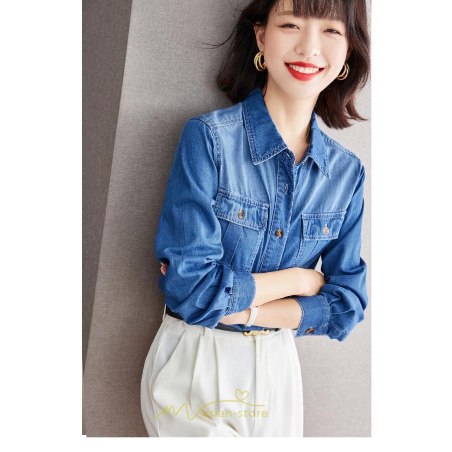 シャツ・ブラウス | デニムシャツ シャツ トップス レディース ブラウス 着痩せ デニム コットン カジュアル エレガント 通勤 通学 オシャレ 上品 ナチュラル 冬 キレイめ 秋 可愛い