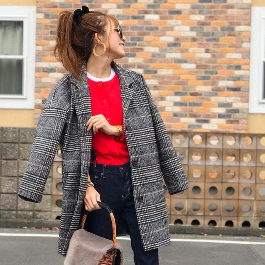 トレンチコート | グレンチェック チェスターコート レディース 冬 千鳥柄コート 中綿コート