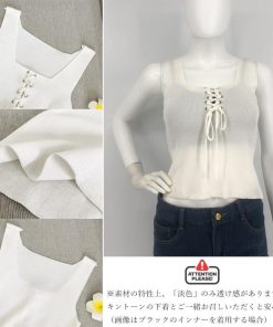 Tシャツ・カットソー | ニットキャミソール レースアップ 春夏 ノースリーブ レディース ニットビスチェ タンクトップ トップス