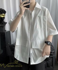 シャツ | メンズ 半袖 トップス ワイドTゆったり 無地 ライトアウター 着回し 夏新作 コーデ 白黒細身 通勤通学 XXL 日常感 大きいサイズ